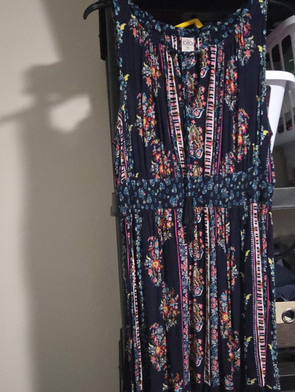 Bila Navy Floral and Multicolor Striped Maxi Dress